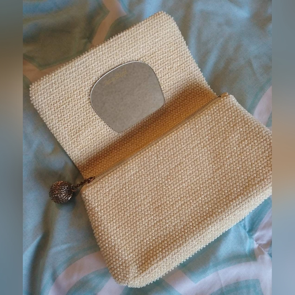 Vintage 1960's Petite Bead Clutch By Lumured - Metal Accent - Classy